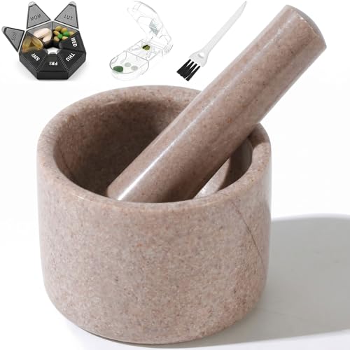 Image of Marble Pill Crusher with Silicone Base - Blade-Free Mortar Pill Grinder for Seniors, Pets & Adults, Natural Stone Tablet Pulverizer for Easy Medicine Taking