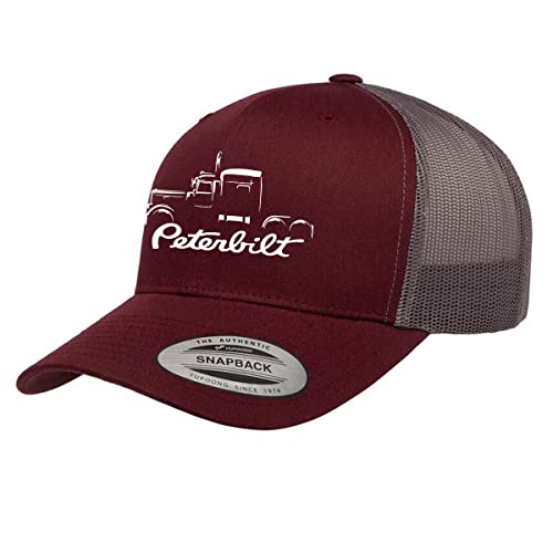 Peterbilt 389 Semi Truck Fully Embroidered YP 6606 Snapback Trucker Fitted Cap Maroon/Grey