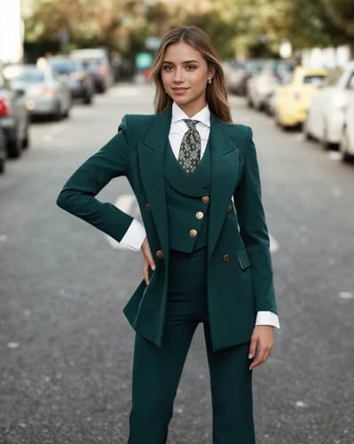 Formal Suits for Women 3 Piece Set Long Sleeve 4 Button Business Womens Suit Wide Leg High Waisted Womens Pant Suit2