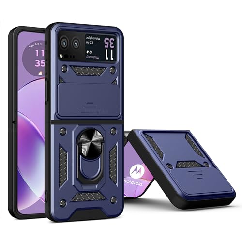 BOKYAS Funda para Motorola RAZR 40 con Tapa de Cámara y Soporte de Anillo [Funciona con Soporte Magnético para Coche] Carcasa Anti-caída Grado Militar, Azul