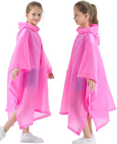 Rain Poncho for Kids(2 Pack) Waterproof Reusable EVA Raincoat One Size Rain Jackets for Children,Boys and Girls2