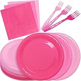 WXLDGHQ Serves 35 Guests Gradient Pink Plates and Napkins Party Supplies,7' Gradient Pink Birthday Dessert Paper Plates and Napkins,Disposable Party Dinnerware for Wedding,Graduation