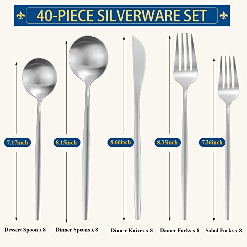 Silverware Set for 8, 40 Piece Flatware Set, Cutlery Tableware set Include Spoons And Forks Set, Stainless Steel Utensil Set, Matte polished Finish, Dishwasher Safe - Image 3