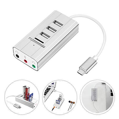 VILLCASE Placa de Som Usb Adaptador de Ãudio Externo Tipo-C 3 Portas Conversor de Placa de Som EstÃ©