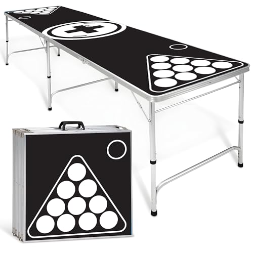 GOODS+GADGETS Table de Beer Pong Pliable - Table de Beer Pong réglable en Hauteur et résistante aux Rayures - Parfaite pour Toutes Les fêtes (Noir et Blanc)