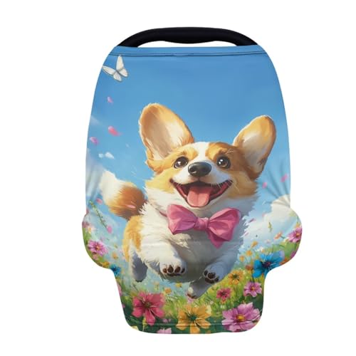 Image of Nursing Breastfeeding Cover Infant Stroller Canopy Blanket Cute Corgi, Shopping Cart Cover for Baby Car Seat Cover Canopy Easy to Install
