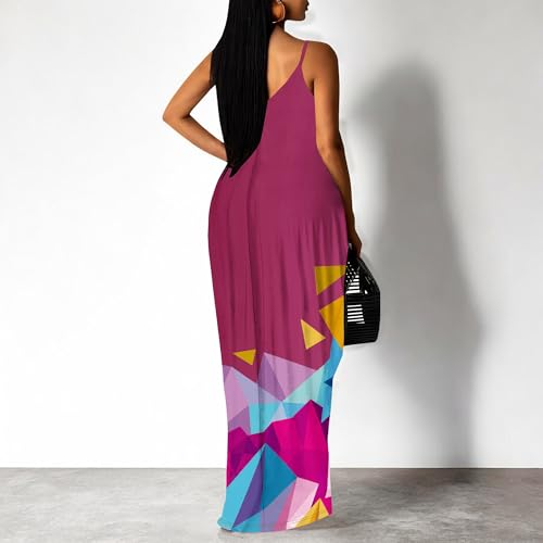 Image of SUZONANA Women's Plus Size Summer Dresses Spaghetti Print Midi Dresses Long Loose Sundresses