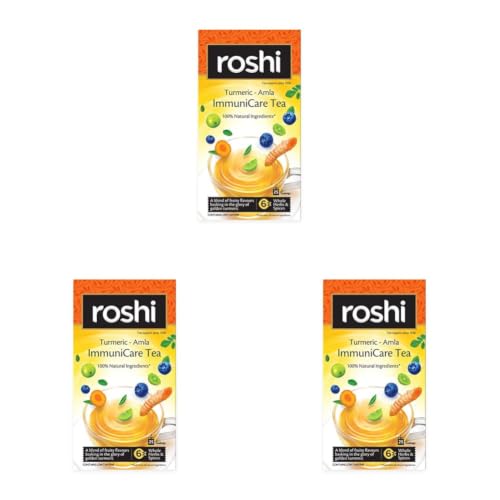 Image of Roshi ImmuniCare Tea | 25 Teabags| Immunity Boosting Green Tea enriched with The Goodness of Turmeric, Amla and Blueberry (Pack of 3)