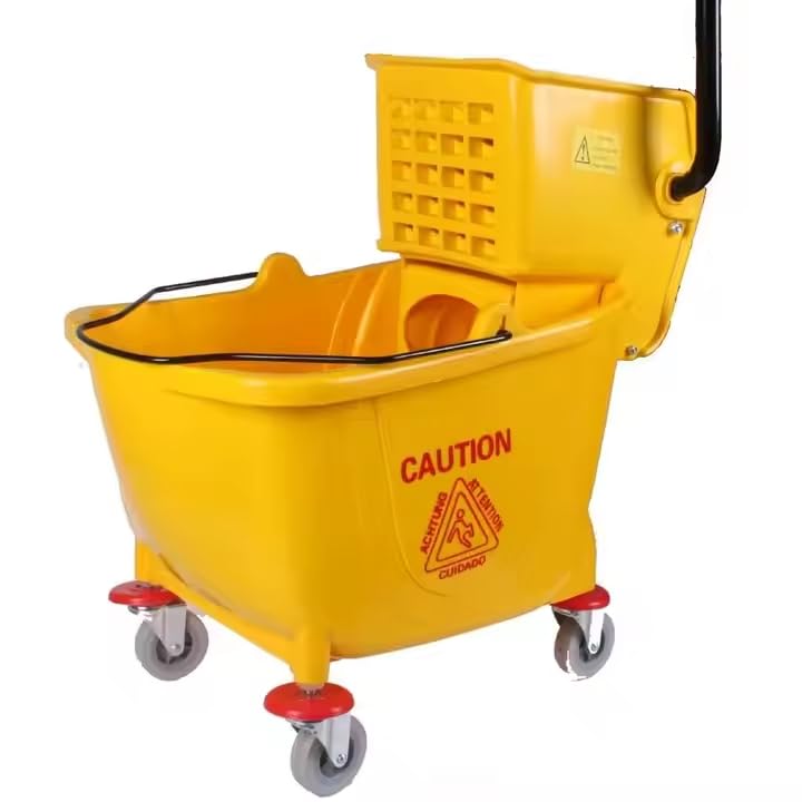 Cubo Limpieza Industrial 32 L, con ESCURRIDOR 4 Ruedas, Robusto, Carro de Limpieza con Prensa - Cubo de 32 L Prensa con Mango Engomado, Industrial, hosteleria, Grandes Superficies. Escurridor Prensa