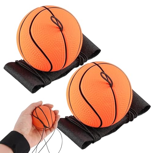 Odoukey 2 Stück Rebound-Bälle mit Handschlaufe, 60 mm, Gummi-Basketball-Handgelenkbälle an Einer Schnur, Rücksprung-Armband für Kinder und Erwachsene