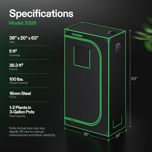 Image of VIVOSUN S326 3x2 Grow Tent 36 inchx20 inchx63 inch Sturdy Indoor Growing Tents | High Reflective Mylar with Observation Window and Floor Tray for Hydroponics Indoor Plant