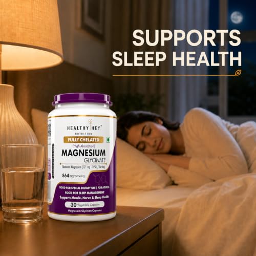 Image of HealthyHey Nutrition Magnesium Glycinate 14% Fully Chelated Supplement High Absorption for Sleep, Cramps, & Nerves Health - 30 Vegetable Capsules