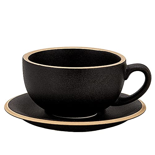 Coffeezone Vintage-Design 340 ml Keramik Latte Art Cappuccino Barista Tasse mit Untertasse (Rough Black) Cover