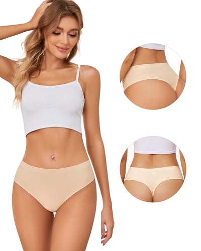 Image of voenxe Seamless Women Underwear Thongs,High Waisted No Show Ladies Panties,Breathable Comfy Active Hi Rise Cut Undies,5-Pack