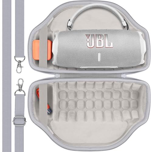 Image of co2CREA Case for JBL Charge 6 Portable Bluetooth Speaker, White | High-Density Foam Padding, Reinforced Handle, Detachable Shoulder Strap, Compact Lightweight Design, Dust Protection