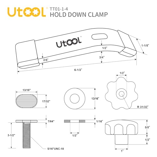 Image of UTOOL 4 Pack T-Track Hold Down Clamps Kit, 6-1 /3 inch L x 1-1 /5 inch Width, Blue | Heavy Duty Anodized Clamps for Woodworking