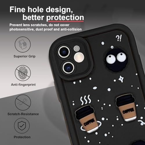 Image of GoldKart Back Case Cover Compatible for iPhone 12 | Cute Fun Cartoon 3D Ball Coffee Silicone Case | Full Body Protection Back Cover for iPhone 12 - Black