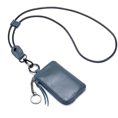 Small Coin Purse for Women Minimalist Functional Hanging Leather Keychain Wallet Fashion Change Purse for Credit Card (Blue)