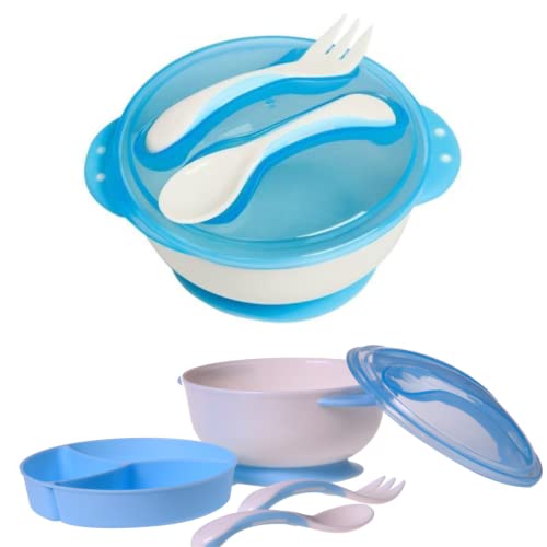 Prato infantil térmico com Ventosa e Divisória e talheres (Azul)