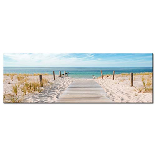 Tableau décoration appartement paysage mer et plage 150x50 sur toile avec cadre en bois