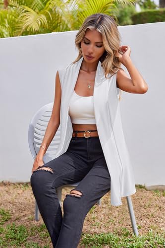 Image of Beyove Womens Long Vests Sleeveless Draped Lightweight Open Front Cardigan Layering Vest with Side Pockets