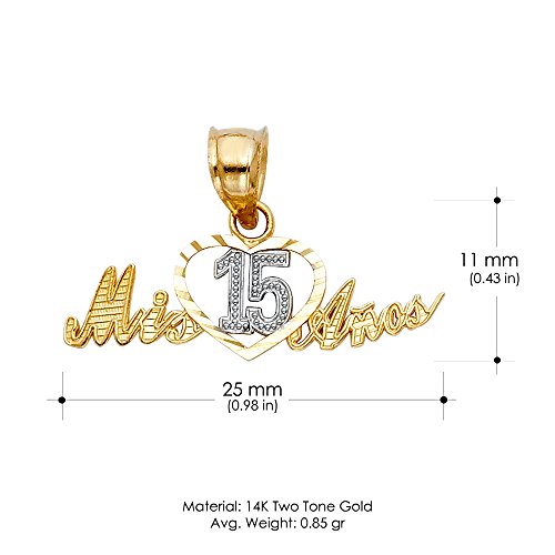 Ioka - 14K Two Tone Gold Sweet 15 Years Quinceanera Heart Mis 15 Anos Charm Small Pendant For Necklace or Chain3