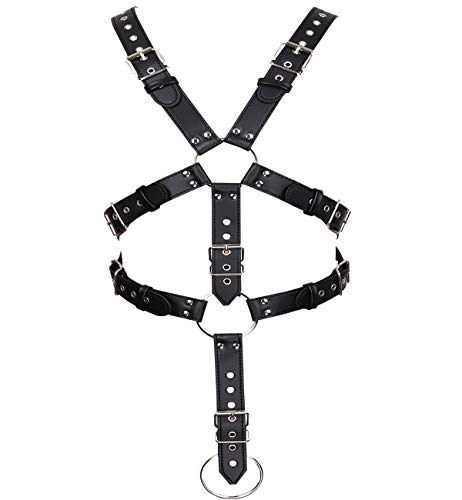 HJZLSSYS Leather Harness Men Leather Body Chest Half Harness Adjustable Black (Style-11)