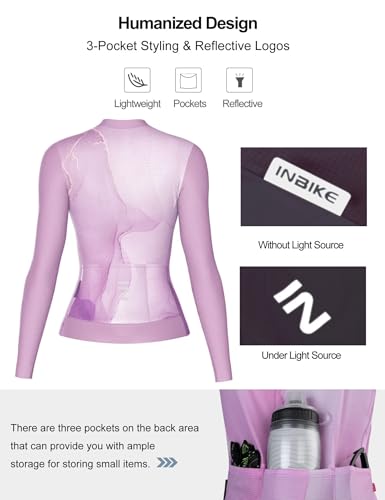 INBIKE Camisa feminina de ciclismo de manga comprida, camisetas de bicicleta respiráveis com bolsos,