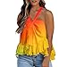Xmiral Top casual da donna con stampa sfumata senza maniche a pieghe con orlo a volant senza maniche Top Corto
