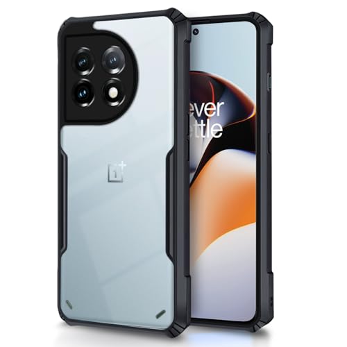Image of Outlouders Back Cover for OnePlus 11R 5G | Ultra Hybrid Transparent | Full Camera Protection | Raised Edge | Crystal Clear Bumper Case(Black)