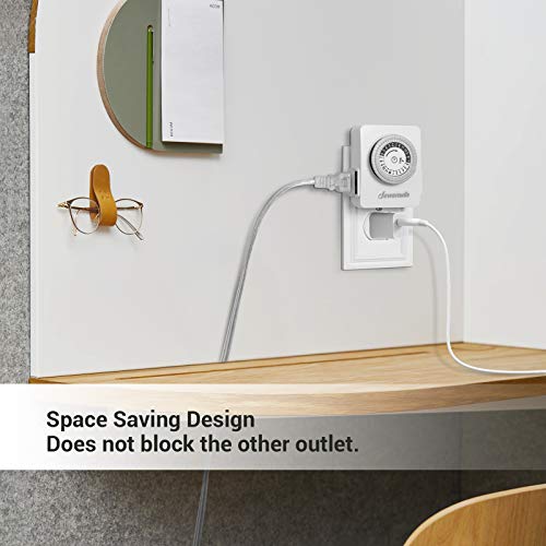 Dewenwils 24-Hour Indoor Mechanical Outlet Timer, Timers For Electrical Outlets With 2 Grounded Outlet, Daily On/Off Cycle, Programmable Plug In Timer For Lamp, Aquarium,Grow Light, 2 Pack, Etl Listed #TOP4