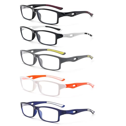 YQJYWZTF 5-Pack rectangular reading glasses sport design TR90 flexible Blue Light Blocking Reader for Women Men (5 Pack, 2, Diopters)