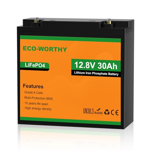 ECO-WORTHY 12V 30Ah LiFePO4 Lithium Battery, 4000+ Deep Cycle Rechargeable