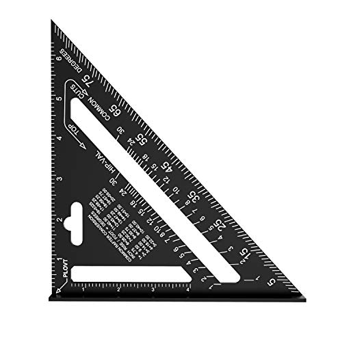 H HOMEWINS 2 EN 1 Équerre Triangle Metriqueu00a0+ Impérial Professionnel Menuiserie Règle d'Angle Rapporteur Outil de Mesure en Alliage Rafter Square Carpenter de Haute Précision - 2 EN 1 (7IN, 17CM)