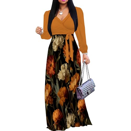Image of Plus Size Maxi Dress for Women V Neck 3 /4 Sleeve Wrap Dress