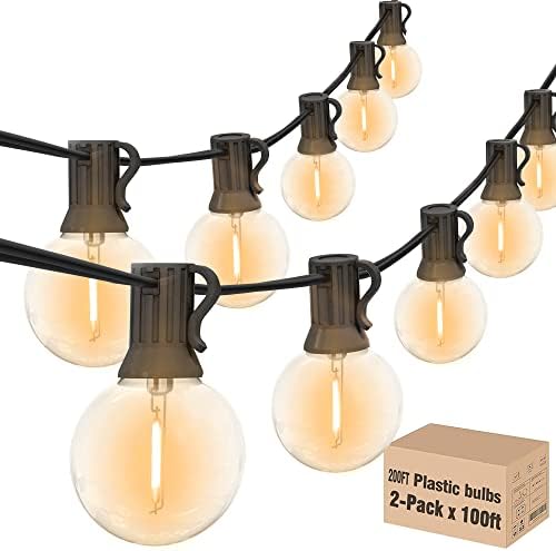 Achin 200FT G40 Globe Outdoor String Lights LED Waterproof Patio String Lights Dimmable with 104 Shatterproof Bulbs String Lights for Outside Bistro Café Wedding, 100FT x 2Pack
