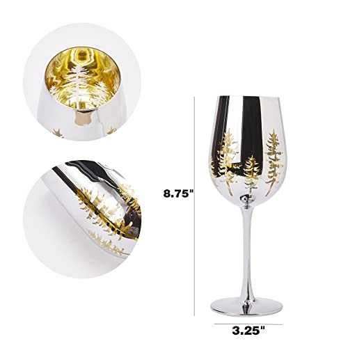 Crystal Winter Tree Wine & Water Glasses - Set Of 2 - Gold Themed Vibrant Etched Winter Snow Wonderland Frosted Glass, Perfect For Themed Parties, Gifts For Him & Her Trees Décor #TOP5
