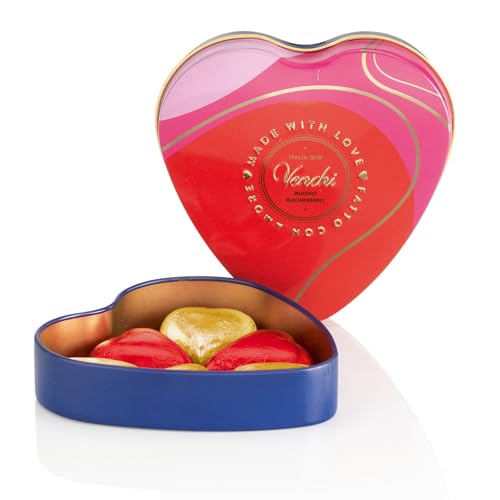 Venchi - Lata en Forma de Corazón con con 6 Bombones Valentines, Sabor Leche y Extra Negro 75% Vegetal, Sin Gluten, Colección San Valentín, 48 g, Idea de Regalo