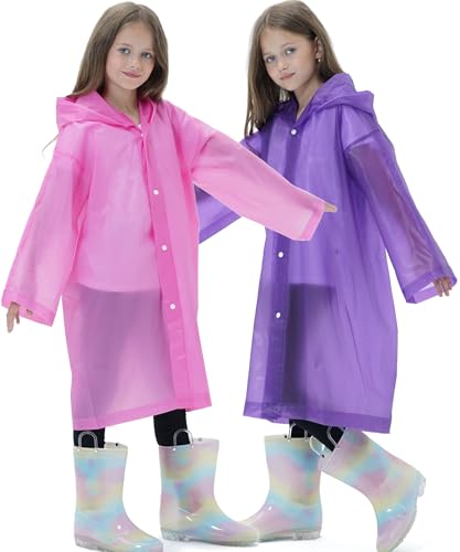 Image of 2 Pack Reusable Waterproof Raincoat EVA Emergency Rain Ponchos One Size Rain Jacket for Children, Boys and Girls