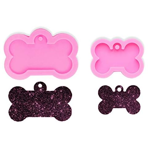 haoyuestory Pendant Bone Shape Epoxy Resin Moulds, DIY Dog Tag Dog Bone Shaped Keychain DIY Silicone Mould for Decoration 25*41mm Cover