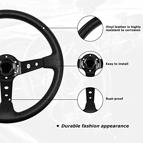 QYMOPAY Drifting Deep Dish Racing Steering Wheel, 6 Bolt Anti-Slip Leather and Aluminum Gaming Steering Wheel with Horn Button for Racing/Car Sim Driving/JDM Sports Racing Steering Wheel (Black) - Image 4