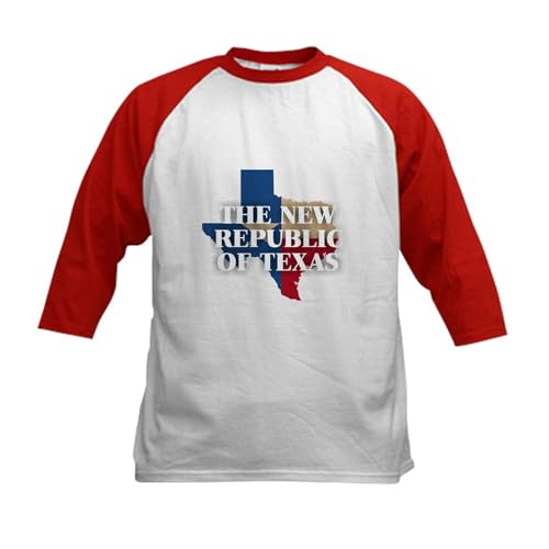 CafePress The New Republic of Texas Kids Baseball T Shirt Kids Cotton Baseball Jersey, 3/4 Raglan Sleeve Shirt Red/White