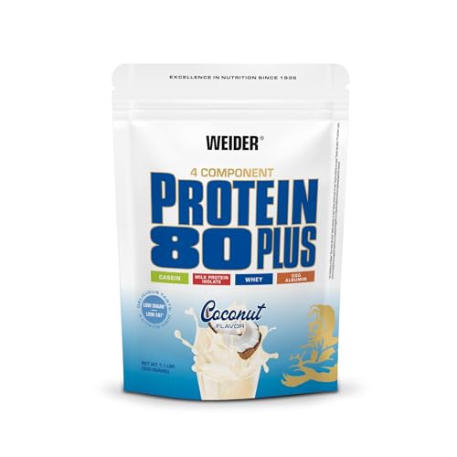 Weider - Protein 80 Plus - 4-Komponenten Protein Pulver - Hoher Proteingehalt mit 80% Eiweiß - Cremige Shakes mit Calcium & Vitamin B6 - 500g - Kokos