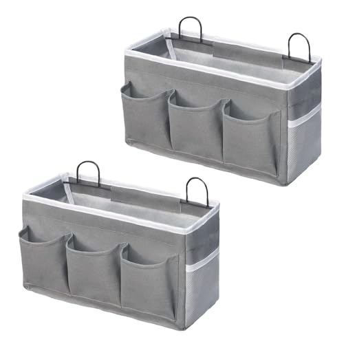 Eidoct Canvas Wall Hanging Organizer Bag with Hook, 3-pockets Waterproof Storage Bag, Door Hanging Storage Baskets with Side Mesh Pockets, for Kitchen Bedroom Office Bathroom School Dorm Hospital (2)