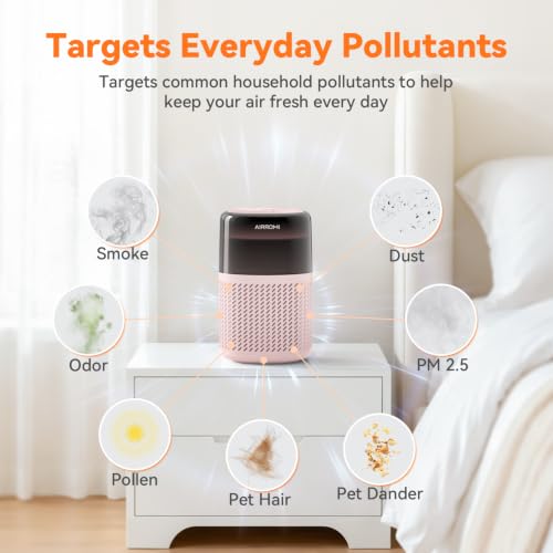 AIRROMI HEPA Air Purifier for Quiet Bedroom, Home with Pets,Removes Pet Odor,Cat Litter Smell,Dust,Smoke&Allergies, with Scents,360°Air Cleaner,A2005 Pink by AIRROMI - Used condition - Image 3