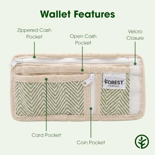 Image of Forest Thread Herringbone Natural Hemp Fabric Bifold Wallet (Light Green)