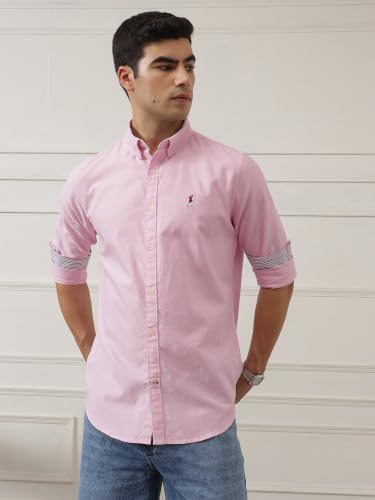 Image of Thomas Scott Men's Cricket Club Collection Classic Regular Fit Twill Shirt | 100% Cotton Long Sleeve Solid Shirt with Button Down Collar (Available in Plus Size)