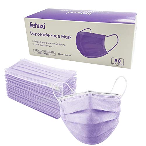 Jiehuxi Face Mask, Disposable Masks for Adult 3-Ply Mouth Cover Dust Safety Protection (Pack of 50)