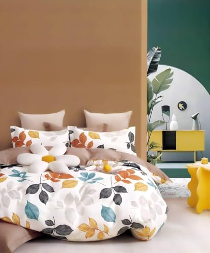 Image of 300 TC Premium Cotton Single Bed Duvet Cover with Zipper |King Size Reversible Rajai Cover for Comforters|Dohars|Blanket|Warm Stuff|90x60 Inches|Tricolor Petals|ASS45