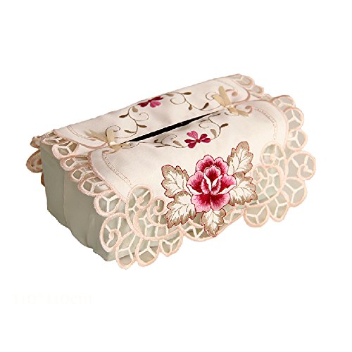 yazi Rose Flower Embroidered Rectangle Fabric Wedding Party Tissue Box Cover